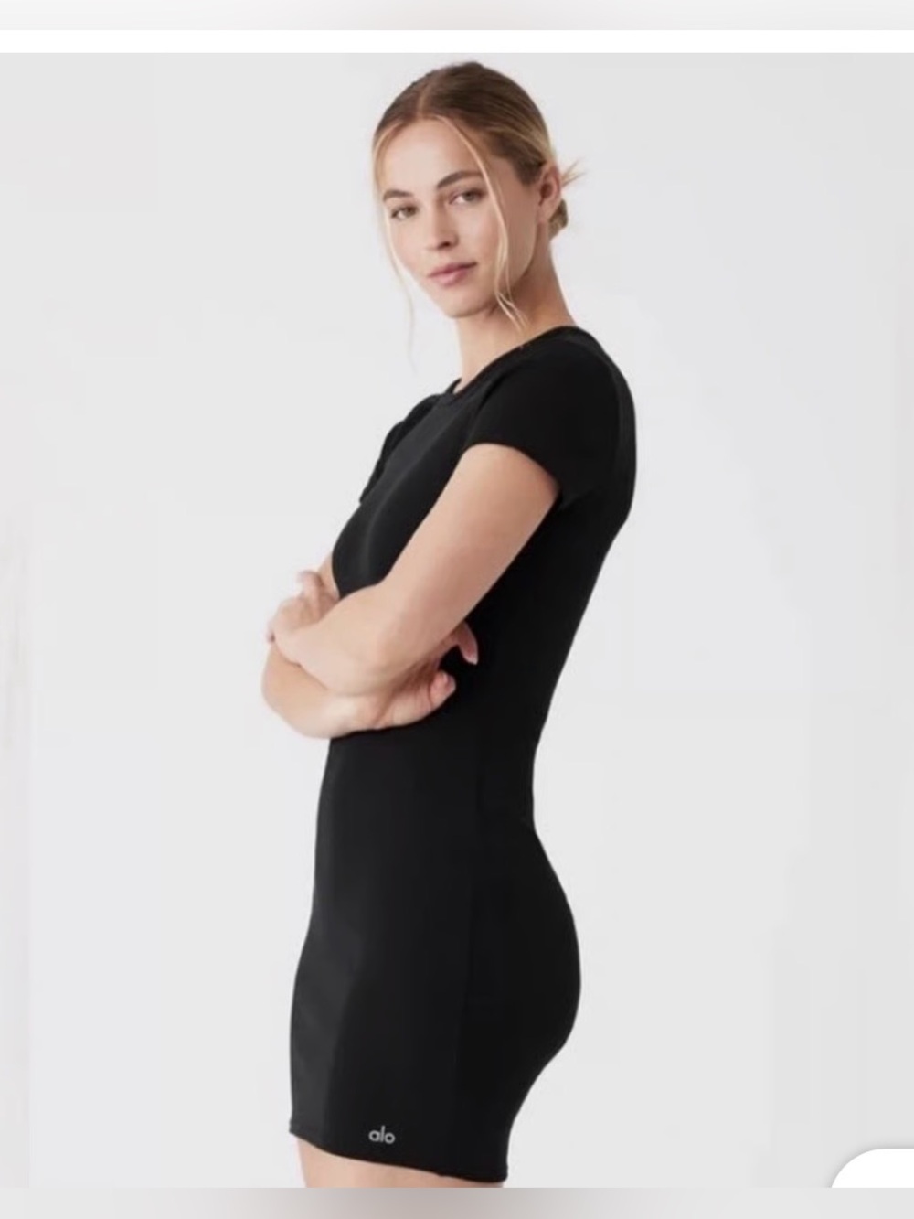 ALO Yoga Black Short-Sleeve Bodycon Dress